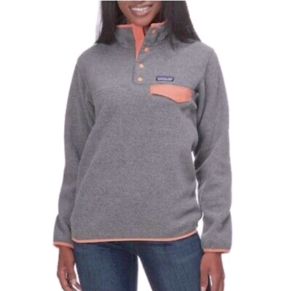 Patagonia Gray Fleece Pullover with Coral Trim